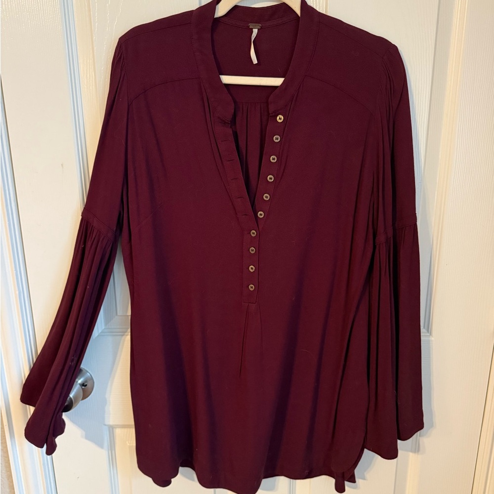 Free People Deep Red Blouse with Button Detail